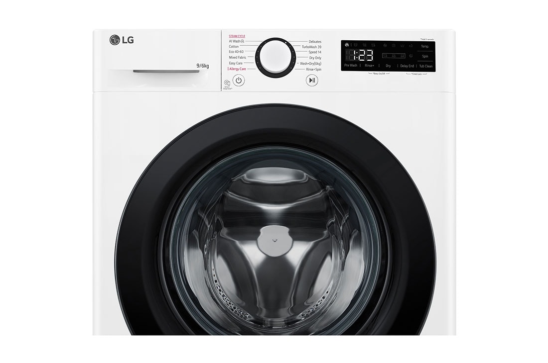 LG 9 kg / 6 kg Kuivaava pesukone(Valkonen) - Steam, Energialuokka A/D, AI DD™, TurboWash™ 360, AI DD™, Smart Diagnosis™, Front top view, F4Y5VRP6WY, thumbnail 4