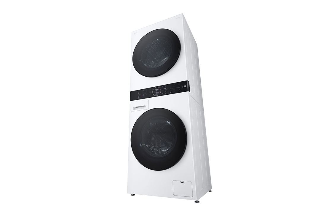 LG 12 kg / 10 kg WashTower(Valkoinen) - Energialuokka A/C, Steam, TurboWash™360, AI DD™, Dual Inverter Heatpump™, LeftPerspective, WT1210WWF, thumbnail 12