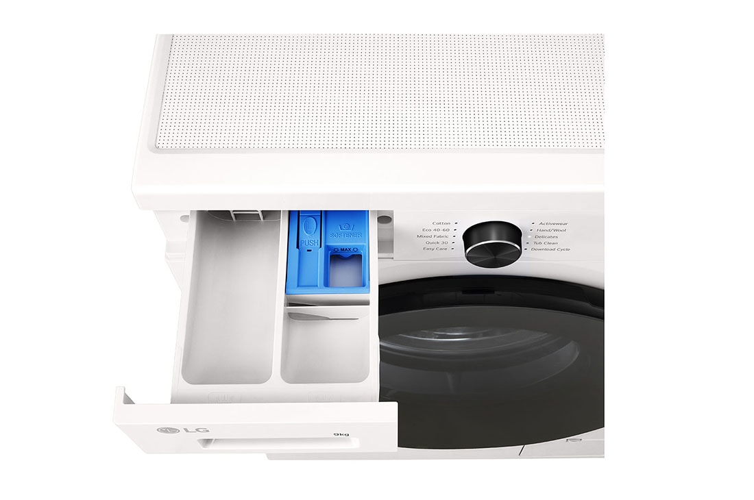 LG 9 kg Pyykinpesukone(Essence White) - Steam, Energialuokka A, 6 Motion DD, Smart Diagnosis™ kanssa Wi-Fi, side door open view, F4X1009NWB, thumbnail 6