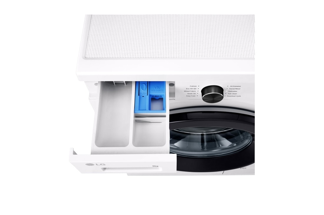 LG 9 kg Pyykinpesukone(Essence White) - Energialuokka A,, 6 Motion DD, Smart Diagnosis™ kanssa Wi-Fi, side door open view, F4X1009NWH, thumbnail 6