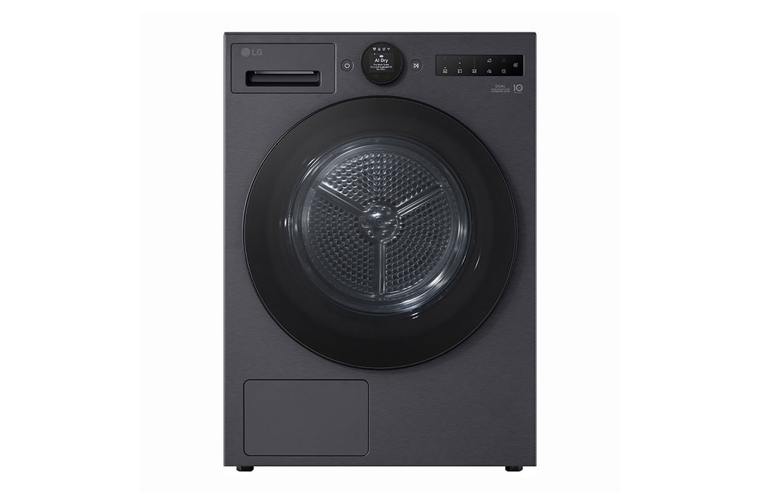 LG 9 kg Kuivausrumpu(Essence Black) - Energialuokka A+++, LCD-paneelilla, DUAL Inverter Heat Pump™, Smart Diagnosis™ kanssa Wi-Fi, Front view, RHX7009TBB
