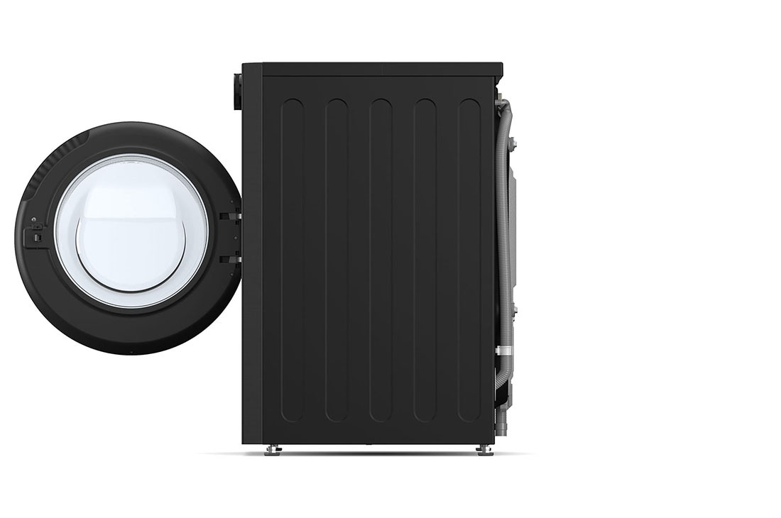 LG  11 kg Pyykinpesukone(Essence Black) - Energialuokka A, LCD-paneelilla, TurboWash360™, AI DD™, Smart Diagnosis™ kanssa Wi-Fi, Side view with open door, F4X7011TBB, thumbnail 12