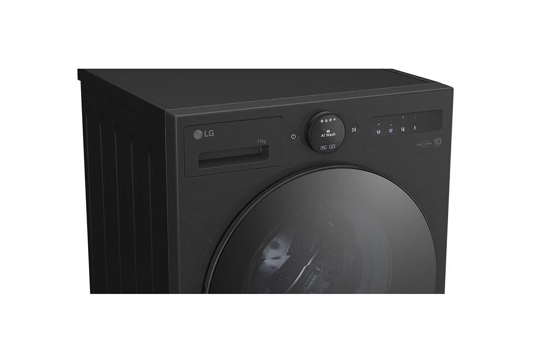 LG  11 kg Pyykinpesukone(Essence Black) - Energialuokka A, LCD-paneelilla, TurboWash360™, AI DD™, Smart Diagnosis™ kanssa Wi-Fi, Top perspective view, F4X7011TBB, thumbnail 4