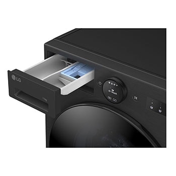 LG  11 kg Pyykinpesukone(Essence Black) - Energialuokka A, LCD-paneelilla, TurboWash360™, AI DD™, Smart Diagnosis™ kanssa Wi-Fi, Side view open door, F4X7011TBB, thumbnail 6