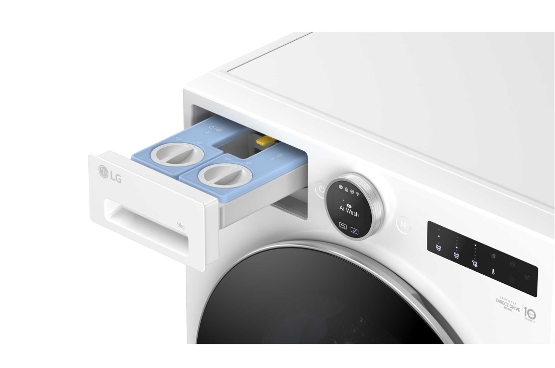 LG 9 kg Pyykinpesukone(Essence White) - Energialuokka A, LCD-paneelilla, Auto Dose, TurboWash360™, AI DD™, Smart Diagnosis™ kanssa Wi-Fi, Detergent Drawer View, F4X7509TWS, thumbnail 8