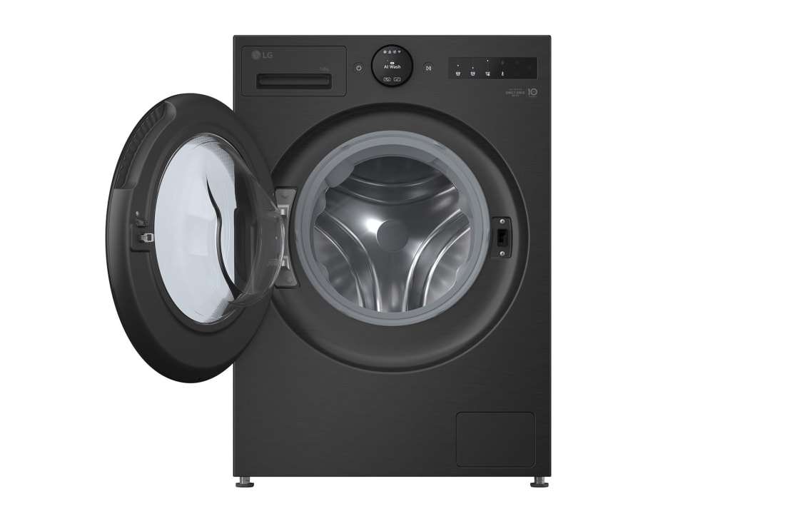 LG 9 kg Pyykinpesukone(Essence Black) - Energialuokka A, LCD-paneelilla, Auto Dose, TurboWash360™, AI DD™, Smart Diagnosis™ kanssa Wi-Fi, Front view door open, F4X7509TBB, thumbnail 4
