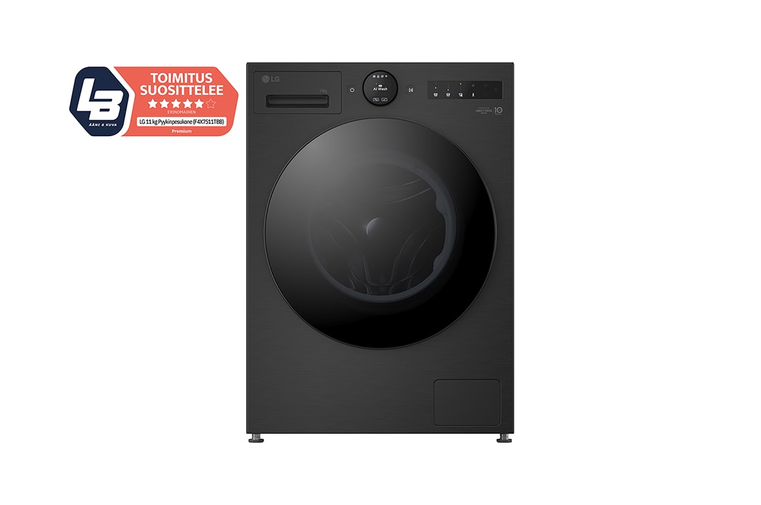 LG 13 kg Pyykinpesukone(Essence Black) - Energialuokka A, LCD-paneelilla, Auto Dose, TurboWash360™, AI DD™, Smart Diagnosis™ kanssa Wi-Fi, F4X7513TBB