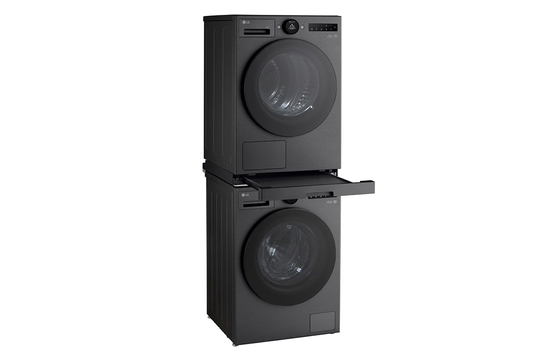 LG Ulosvedettävä taso välisarja F4X7/RHX7-pesukoneen ja -kuivausrummun pesutorni asennuksiin. - Essence Black, product view, DK2B, thumbnail 8