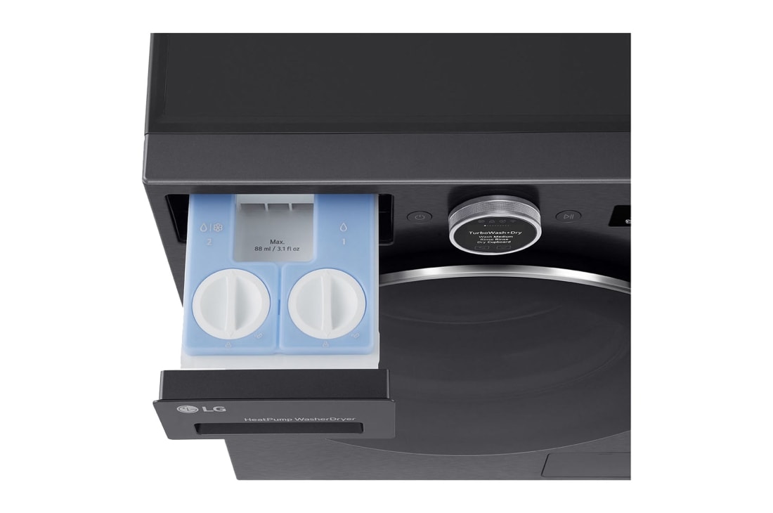 LG 11kg/6kg Kuivaava pesukone (Musta) | Energialuokka A/A, Steam+™, AI Wash™ 2.0, TurboWash™, Smart Diagnosis™ Wi-Fi-yhteydellä, Tässä uudessa LG:n pesukone-kuivausrummussa on suuri 11 kg:n pyykkikapasiteetti ja 6 kg:n kuivauskapasiteetti.Parhaan energialuokan A/A ansiosta sekä pesussa että kuivauksessa yhdistettynä uusiin omin, WHX9516TBC, thumbnail 4