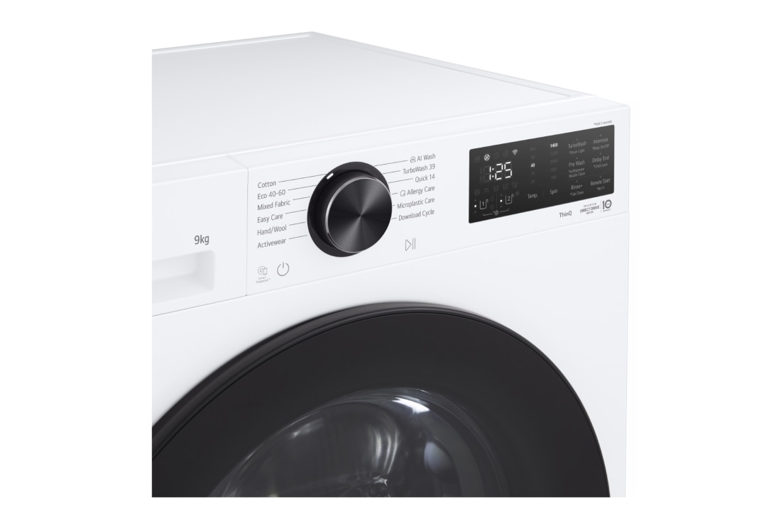 LG 9kg Pyykinpesukone (Valkoinen) | Energialuokka A, Auto Dose, TurboWash™360, AI DD™, Smart Diagnosis™ ja Wi-Fi, Tämän LG-pesukoneen kapasiteetti on suuri, 9 kg, joten voit pestä paljon vaatteita samaan aikaan ja automaattinen annostelu, TurboWash360™ ja Steam™, F4X5509TLB, thumbnail 4