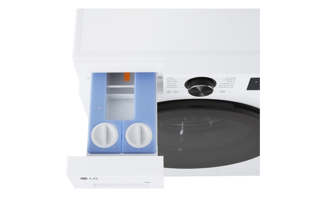 LG 9kg Pyykinpesukone (Valkoinen) | Energialuokka A, Auto Dose, TurboWash™360, AI DD™, Smart Diagnosis™ ja Wi-Fi, Tämän LG-pesukoneen kapasiteetti on suuri, 9 kg, joten voit pestä paljon vaatteita samaan aikaan ja automaattinen annostelu, TurboWash360™ ja Steam™, F4X5509TLB, thumbnail 7