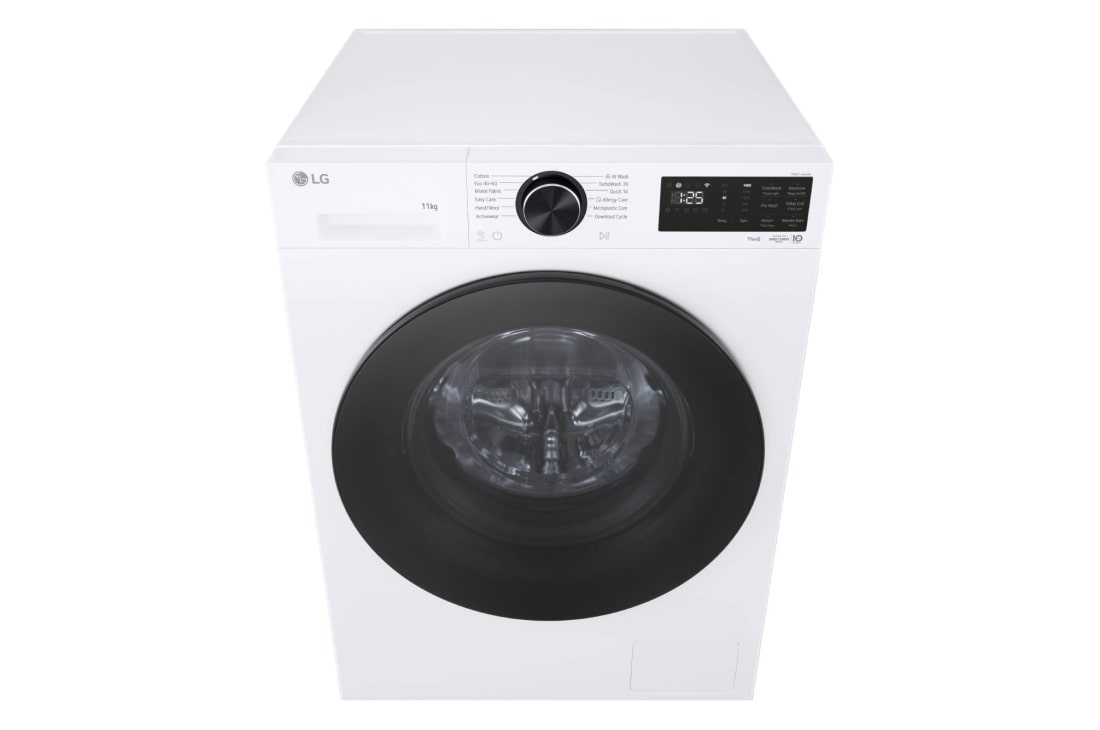 LG 11kg Pyykinpesukone (Valkoinen) | Energialuokka A, TurboWash™360, AI DD™, Smart Diagnosis™ ja Wi-Fi, Tämän LG-pesukoneen kapasiteetti on suuri, 11 kg, joten voit pestä paljon vaatteita samaan aikaan, TurboWash360™ ja Steam™, F4X5011TLB, thumbnail 3