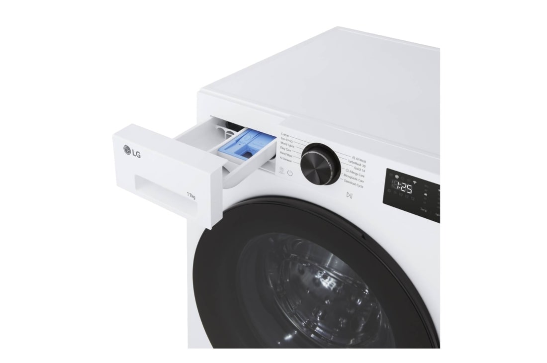 LG 11kg Pyykinpesukone (Valkoinen) | Energialuokka A, TurboWash™360, AI DD™, Smart Diagnosis™ ja Wi-Fi, Tämän LG-pesukoneen kapasiteetti on suuri, 11 kg, joten voit pestä paljon vaatteita samaan aikaan, TurboWash360™ ja Steam™, F4X5011TLB, thumbnail 5