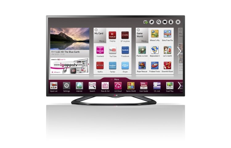 LG SMART LED TV. 0,9 GHz:n suoritin ja 1,25 Gt RAM-muistia. Wi-Fi, DLNA ja Magic Remote -valmius. Musta kääntyvä jalusta., 60LN575V