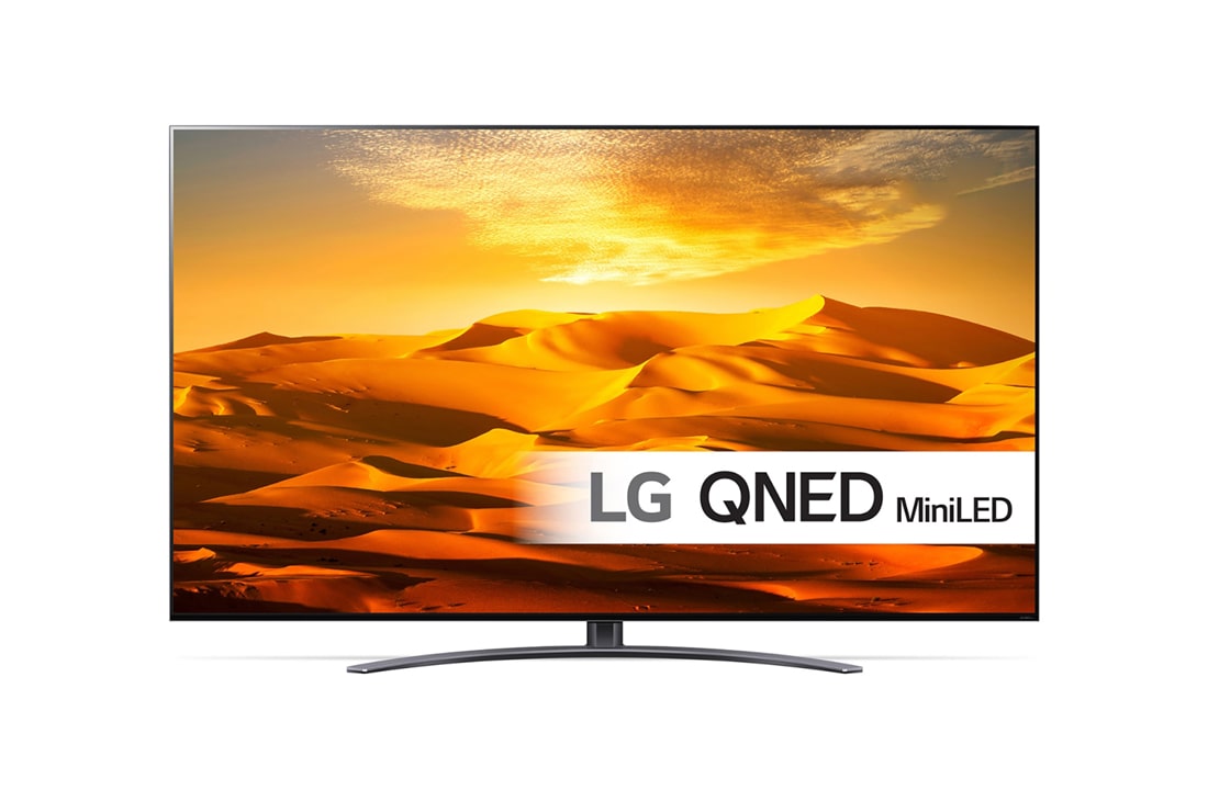 LG 86'' QNED 91 - QNED Mini LED 4K Smart TV - 86QNED916QA, LG QNED -television etunäkymä, jossa on täytekuva ja tuotelogo, 86QNED916QA