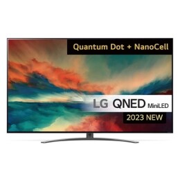 LG QNED -television etunäkymä, jossa on täytekuva ja tuotelogo2