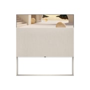 LG OLED | Objet Collection Easel, Easel edestä linjanäkymässä, näytöllä kellotila beigenvärisellä arkkitehtonisella teemalla., 65ART90E6QA, thumbnail 6