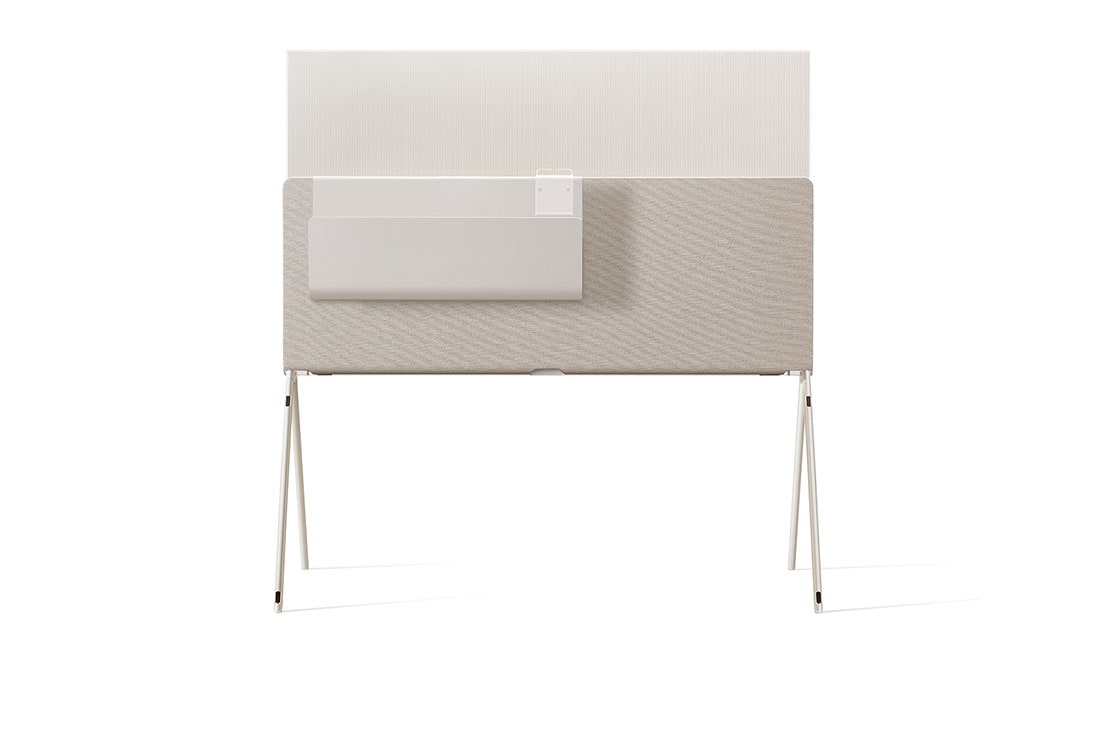 LG OLED | Objet Collection Posé, Posé takaa kaapeleiden ja lisävarusteiden järjestäjän kanssa sijoitettuna mediahyllylle., 42LX1Q6LA, thumbnail 6