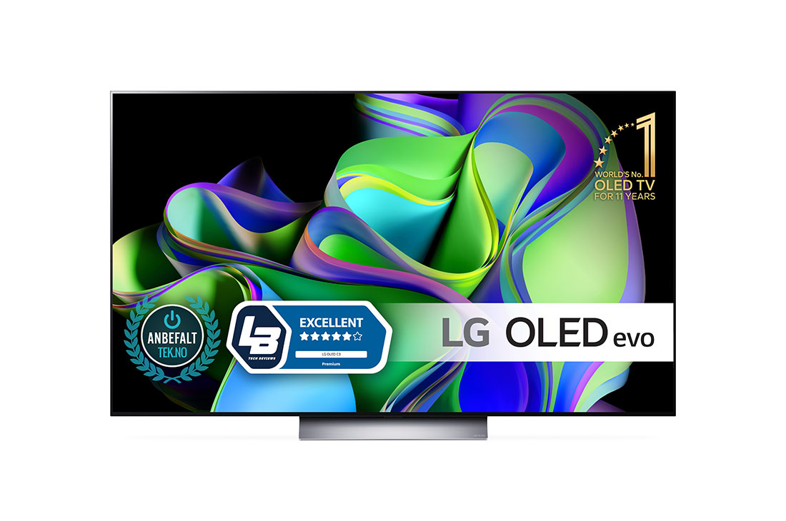 LG 77'' OLED evo C3 - 4K TV (2023), Näkymä edestä: LG OLED evo ja näytöllä 11 Years World No.1 OLED -merkki., OLED77C35LA