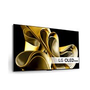 LG Maailman ensimmäinen 77 tuuman True Wireless LG OLED evo AI M3 -televisio 4K 120Hz videon- ja äänensiirrolla , Hieman vinosti oikealta otettu kuva, jossa on LG OLED M3 seinällä, OLED77M39LA, thumbnail 4