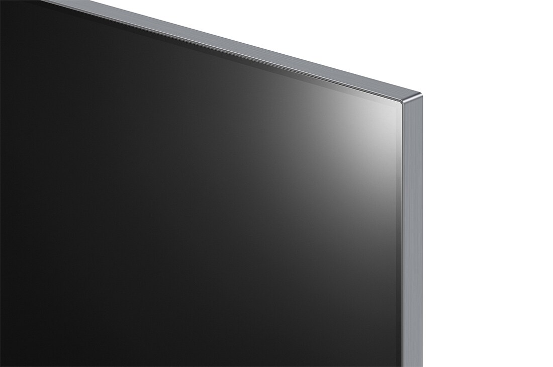 LG Maailman ensimmäinen 83 tuuman True Wireless LG OLED evo AI M3 -televisio 4K 120Hz videon- ja äänensiirrolla , Lähikuva LG OLED M3 -television huippuohuesta yläreunasta, OLED83M39LA, thumbnail 7