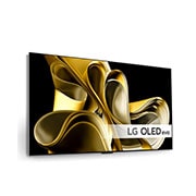 LG Maailman ensimmäinen 83 tuuman True Wireless LG OLED evo AI M3 -televisio 4K 120Hz videon- ja äänensiirrolla , Hieman vinosti oikealta otettu kuva, jossa on LG OLED M3 seinällä, OLED83M39LA, thumbnail 4