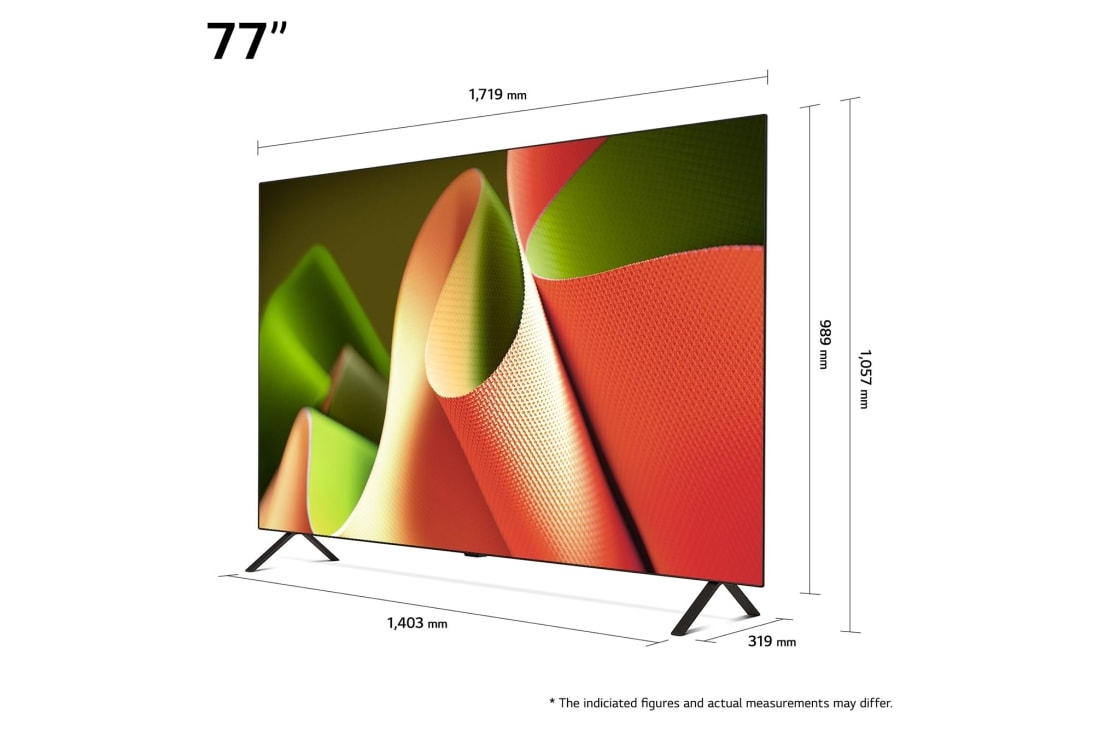 LG 77 tuuman LG OLED AI B4 4K Smart TV OLED77B4, Kokoyhteenveto näytön leveydestä, korkeudesta, kokonaiskorkeudesta jalustan kanssa, jalustan leveydestä ja jalustan syvyydestä, OLED77B4ELA, thumbnail 8