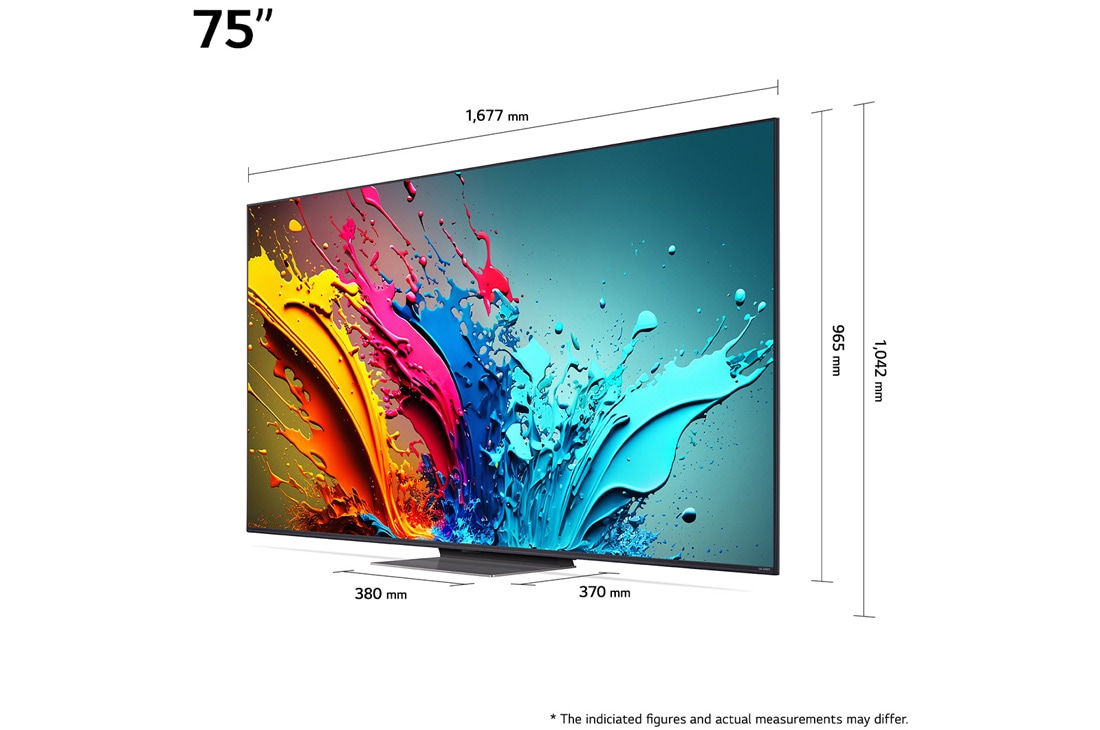 LG 75'' QNED AI 86 - 4K Smart TV (2024), Kokoyhteenveto näytön leveydestä, korkeudesta, kokonaiskorkeudesta jalustan kanssa, jalustan leveydestä ja jalustan syvyydestä, 75QNED86T6A, thumbnail 5