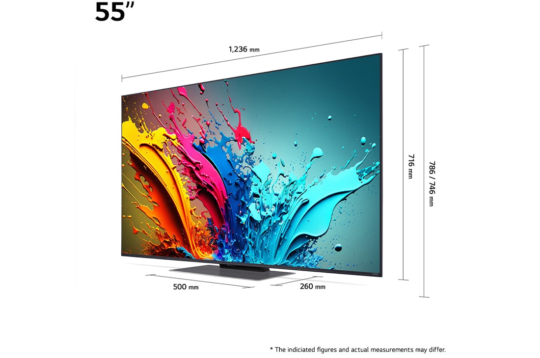 LG 55'' QNED AI 86 - 4K Smart TV (2024), Kokoyhteenveto näytön leveydestä, korkeudesta, kokonaiskorkeudesta jalustan kanssa, jalustan leveydestä ja jalustan syvyydestä, 55QNED86T6A, thumbnail 5