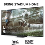 LG 75'' QNED AI 87 - 4K Smart TV (2024), Bring Stadium Home ja televisio, jossa on jalkapallokuva Love Games -peleistä ja 120 Hz:n taajuudella, alareunassa Sports Portal, 75QNED87T6B, thumbnail 3