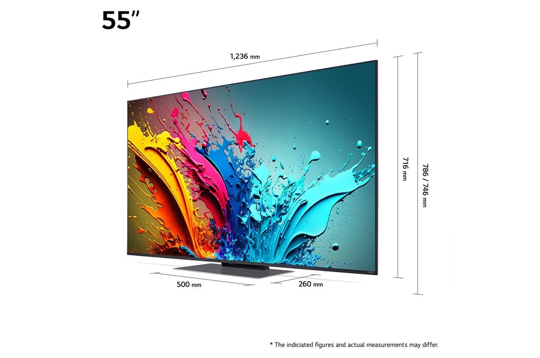 LG 55'' QNED AI 87 - 4K Smart TV (2024), Kokoyhteenveto näytön leveydestä, korkeudesta, kokonaiskorkeudesta jalustan kanssa, jalustan leveydestä ja jalustan syvyydestä, 55QNED87T6B, thumbnail 5