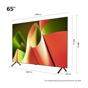 LG 65'' OLED AI B4 - 4K TV (2024), Kokoyhteenveto näytön leveydestä, korkeudesta, kokonaiskorkeudesta jalustan kanssa, jalustan leveydestä ja jalustan syvyydestä, OLED65B46LA, thumbnail 5