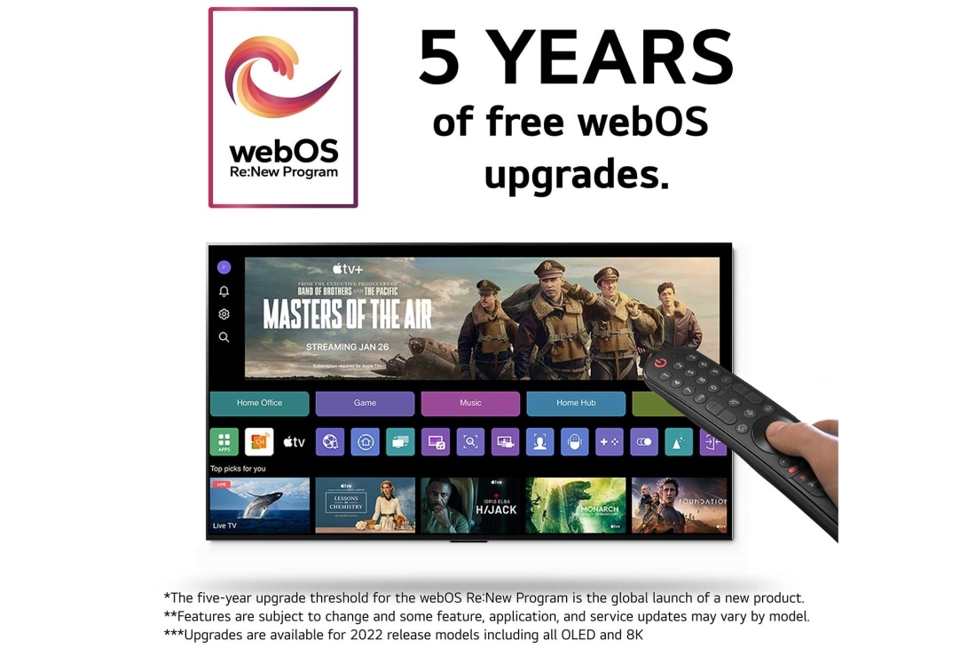 LG 65'' QNED AI 85 - 4K Smart TV (2024), 5 vuotta ilmaisia webOS-päivityksiä, joissa on webOS:n uusi ohjelmalogo, webOS-käyttöliittymän kuva ja vastuuvapauslausekkeet., 65QNED85T6C, thumbnail 4