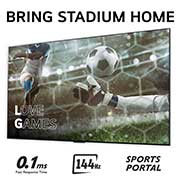 LG 97'' OLED evo AI G4 - 4K TV (2024), Tuo Stadium Home kotiin televisiolla, jossa on jalkapallokuva Love Games -peleistä ja nopea 0,1 mz:n vasteaika, 144 Hz, alareunassa Sports Portal, OLED97G45LW, thumbnail 3