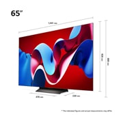LG 65'' OLED evo AI C4 - 4K TV (2024), Kokoyhteenveto näytön leveydestä, korkeudesta, kokonaiskorkeudesta jalustan kanssa, jalustan leveydestä ja jalustan syvyydestä, OLED65C44LA, thumbnail 5