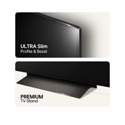 LG 65'' OLED evo AI C4 - 4K TV (2024), Kuva ylhäältä erittäin ohuesta profiilista ja kehyksestä sekä alaosasta ensiluokkaisesta TV-jalustasta, OLED65C44LA, thumbnail 6