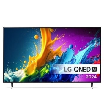 LG QNED TV:n etunäkymä, QNED80 ja teksti LG QNED, Quantum Dot ja NanoCell sekä 2024 näytöllä1