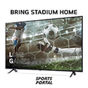 LG 55'' QNED AI 80 - 4K Smart TV (2024), Bring Stadium Home ja televisio, jossa on jalkapallokuva Love Games -peleistä ja 120 Hz:n taajuudella, alareunassa Sports Portal, 55QNED80T6A, thumbnail 3