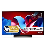LG 48'' OLED evo AI C4 - 4K TV (2024), Edestäpäin katsottuna LG OLED evo TV, OLED C4, 11 Years of World Number 1 OLED Emblem ja alpha 9 4K AI processor Gen7 logo., OLED48C44LA, thumbnail 1