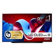 LG 83'' OLED evo AI C4 - 4K TV (2024), Edestäpäin katsottuna LG OLED evo TV, OLED C4, 11 Years of World Number 1 OLED Emblem ja alpha 9 4K AI processor Gen7 logo., OLED83C44LA, thumbnail 1