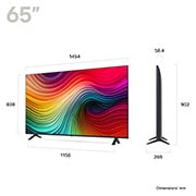 LG 65'' NANO 81 - NanoCell AI 4K Smart TV (2024), Kokoyhteenveto näytön leveydestä, korkeudesta, kokonaiskorkeudesta jalustan kanssa, jalustan leveydestä ja jalustan syvyydestä, 65NANO81T6A, thumbnail 2