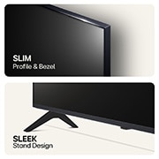 LG 43'' NANO 81 - NanoCell AI 4K Smart TV (2024), Äärimmäisen ohuen profiilin ja kehysten yläkuva ja virtaviivaisen jalustan alakuva, 43NANO81T6A, thumbnail 6