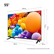 LG 55'' UHD AI UT73 - 4K TV (2024), Kokoyhteenveto näytön leveydestä, korkeudesta, kokonaiskorkeudesta jalustan kanssa, jalustan leveydestä ja jalustan syvyydestä, 55UT73006LA, thumbnail 2