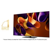 LG 65'' OLED evo AI G4 - 4K TV (2024), Hieman viistosti vasemmalle päin katsottuna 11 vuotta maailman numero 1 OLED-merkki ja vastuuvapauslauseke. Omdia, LG sijoittui 11 peräkkäisen vuoden ajan OLED-televisiobrändiksi numero 1 toimitetuiss, OLED65G46LS, thumbnail 2
