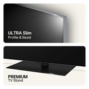 LG 65'' OLED evo AI G4 - 4K TV (2024), Yläkuva erittäin ohuesta profiilista ja kehyksestä sekä alakuva innovatiivisesta seinäkiinnikkeestä, OLED65G46LS, thumbnail 6