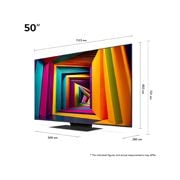 LG 50'' UHD AI UT91 - 4K TV (2024), Kokoyhteenveto näytön leveydestä, korkeudesta, kokonaiskorkeudesta jalustan kanssa, jalustan leveydestä ja jalustan syvyydestä, 50UT91006LA, thumbnail 2