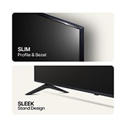 LG 75'' NANO 81 - NanoCell AI 4K Smart TV (2024), Äärimmäisen ohuen profiilin ja kehysten yläkuva ja virtaviivaisen jalustan alakuva, 75NANO81T6A, thumbnail 6