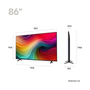 LG 86'' NANO 81 - NanoCell AI 4K Smart TV (2024), Kokoyhteenveto näytön leveydestä, korkeudesta, kokonaiskorkeudesta jalustan kanssa, jalustan leveydestä ja jalustan syvyydestä, 86NANO81T6A, thumbnail 2