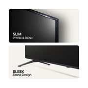 LG 86'' NANO 81 - NanoCell AI 4K Smart TV (2024), Äärimmäisen ohuen profiilin ja kehysten yläkuva ja virtaviivaisen jalustan alakuva, 86NANO81T6A, thumbnail 6