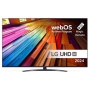 LG 50 tuuman LG UHD AI UT81 4K -Smart TV 2024, Edestä otettu kuva LG UHD TV, UT81 -televisiosta ja teksti LG UHD AI ThinQ, 2024 sekä webOS Re:New Program -logo näytöllä, 50UT81006LA, thumbnail 1